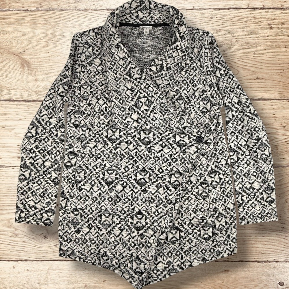 TRIBAL JEANS Womens Geometric Print Wrap Cardigan Long Sleeve Size M Black White - Picture 6 of 13